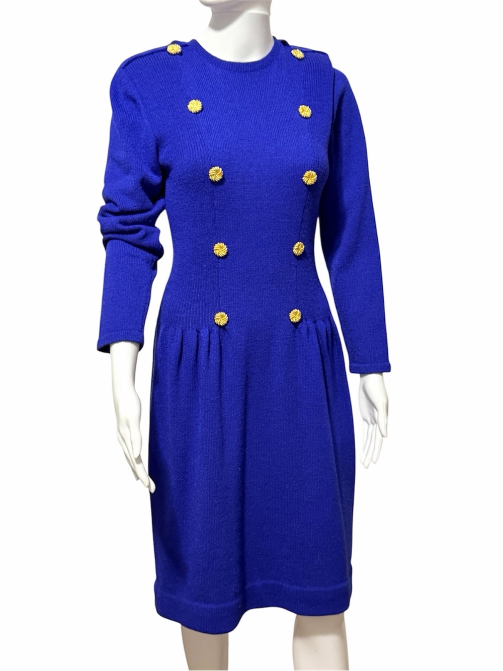 Vintage Don Sayres for Wellmore Royal Blue Knit Dress Gold Buttons Sz S